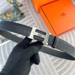 1:1  Hermes  Black Leather Belt  with Silver 'H' buckle  Buckle without Pattern 3.5cm